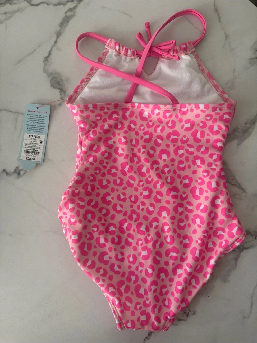 NWT Cat & Jack Girls Pink Leopard Print One Piece Swimsuit XS 4/5